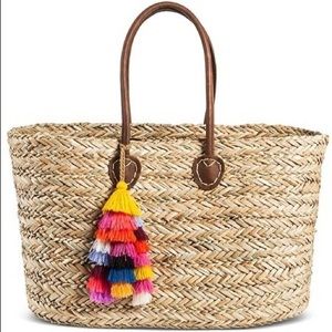 Straw Rainbow Tassel Straw Beach Tote